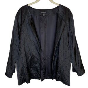 Eileen Fisher Black Open Front 3/4 Sleeve Crinkle Shiny Jacket, XL